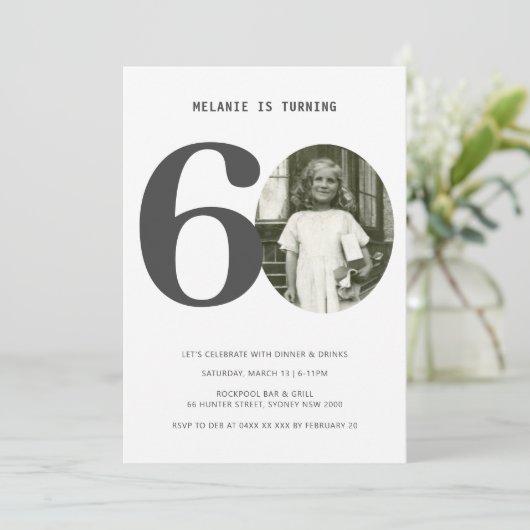  Pset 60th Birthday Foto Uitnodiging (Staand voorkant)