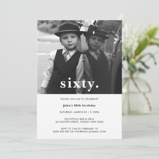  Pset 60th Birthday Foto Uitnodiging (Staand voorkant)