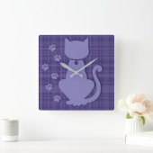 Pset-A-Puss Paars-Square wandklok (Huis)