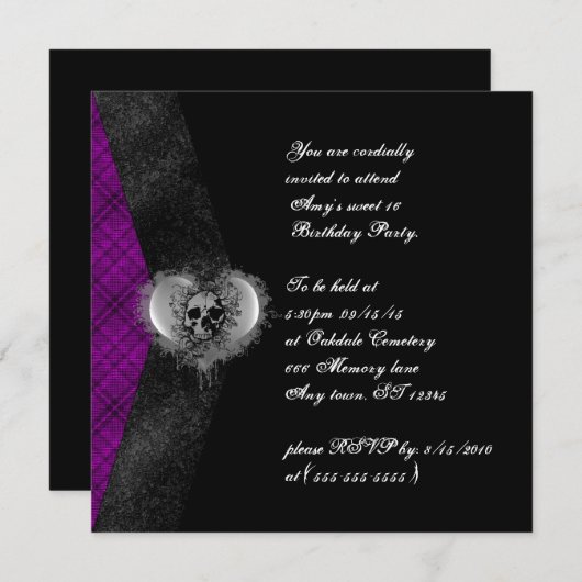 Pset and Skull Gothic Sweet 16 Birthday Invites Kaart (Voorkant / Achterkant)