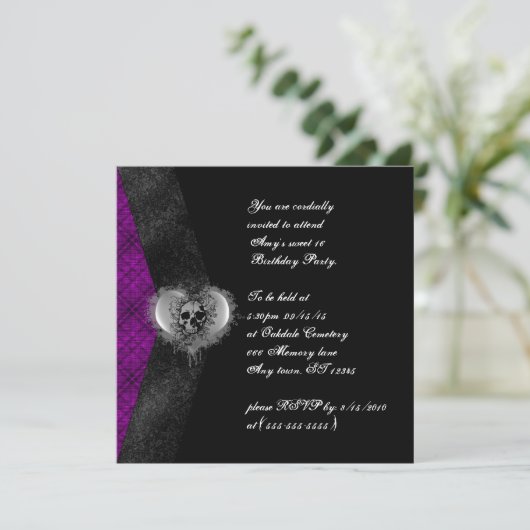 Pset and Skull Gothic Sweet 16 Birthday Invites Kaart (Staand voorkant)