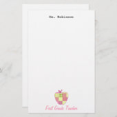 Pset Apple First Grade Teacher Briefpapier (Voorkant / Achterkant)