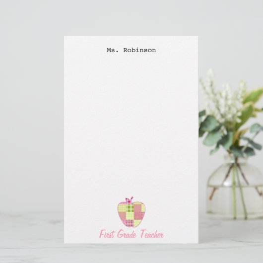 Pset Apple First Grade Teacher Briefpapier (Staand voorkant)