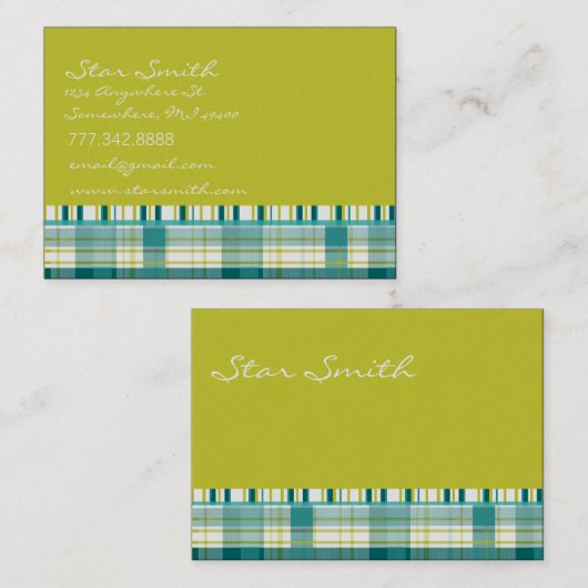 Pset Aqua Blue en Limoen met stripes Visitekaartje (Voorkant / Achterkant)