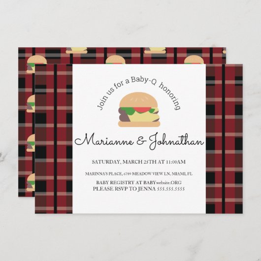 Pset Baby shower BBQ Backyard Hamburger Kaart (Voorkant / Achterkant)