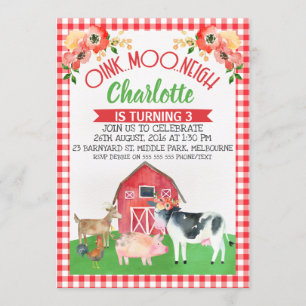 Pset Barnyard Floral Birthday Invitation Kaart