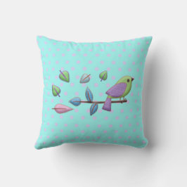 Pset Bird met Gingham Leaves Pink Blue Stippen Buitenkussen