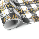 Pset Black White Gingham Merry Kerstfeestdag Cadeaupapier (Rol Hoek)