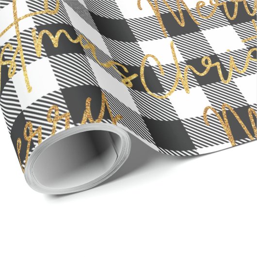 Pset Black White Gingham Merry Kerstfeestdag Cadeaupapier (Rol Hoek)