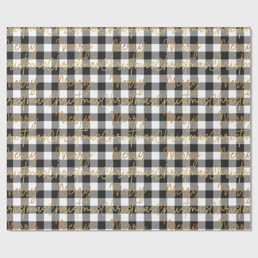 Pset Black White Gingham Merry Kerstfeestdag Cadeaupapier (Vlak)
