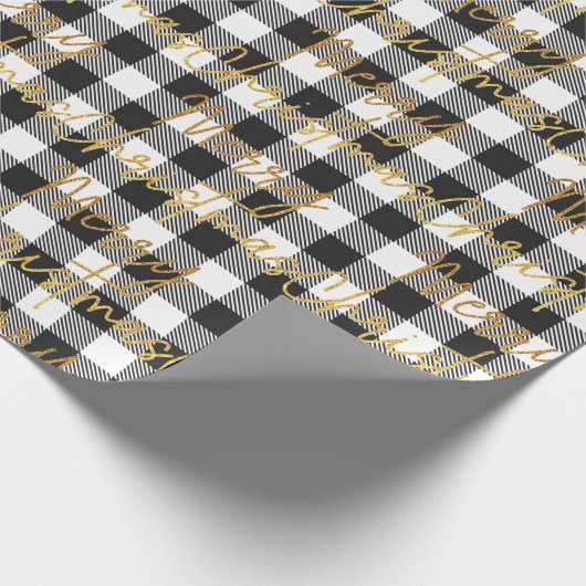 Pset Black White Gingham Merry Kerstfeestdag Cadeaupapier (Hoek)