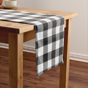 Pset Black White Gingham Rustic Korte Tafelloper