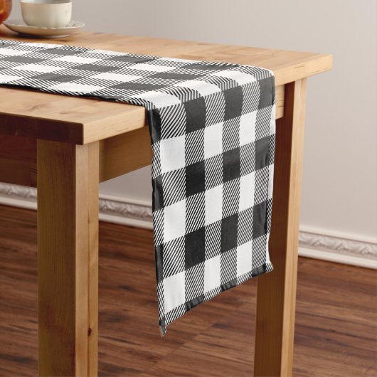 Pset Black White Gingham Rustic Korte Tafelloper (Voorbeeld)
