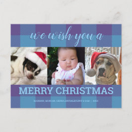 Pset Blue Paars 3 Photo Collage Kerstmis Briefkaart