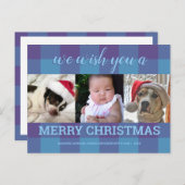 Pset Blue Paars 3 Photo Collage Kerstmis Briefkaart (Voorkant / Achterkant)
