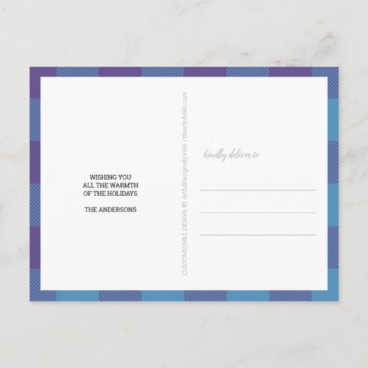 Pset Blue Paars 3 Photo Collage Kerstmis Briefkaart (Achterkant)