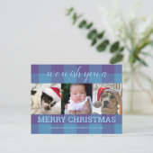 Pset Blue Paars 3 Photo Collage Kerstmis Briefkaart (Staand voorkant)