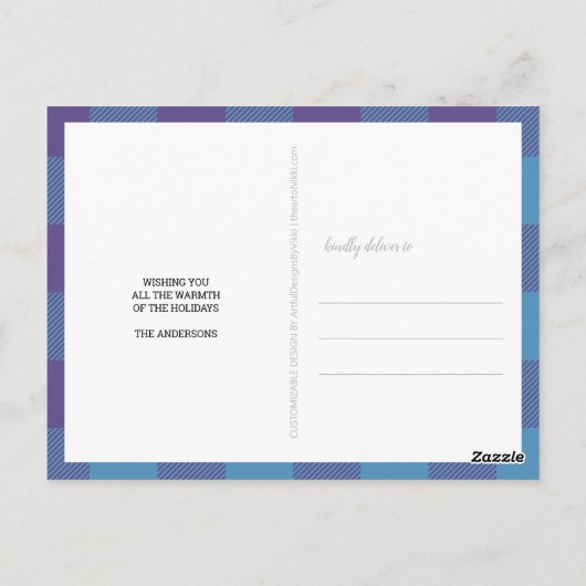 Pset Blue Paars 3 Photo Collage Kerstmis Briefkaart (Achterkant)