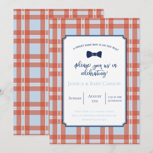 Pset Bow Stropdas Baby Boy Shower Uitnodiging (Voorkant / Achterkant)