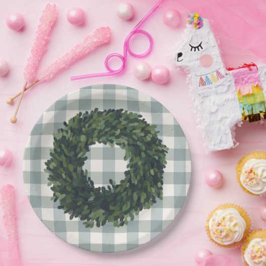 Pset Boxwood Wreater Farmhouse Style Trendy Party Papieren Bordje (Feest)