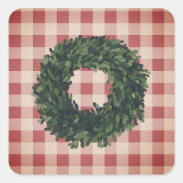 Pset Boxwood Wreath Farmhouse Gingham Stylish Vierkante Sticker