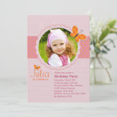 Pset Butterfly Foto Birthday Party Invitation Kaart (Staand voorkant)
