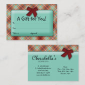 Pset Cadeaubon Holiday Bow Red Blauwgroen Kortingskaartje (Voorkant / Achterkant)