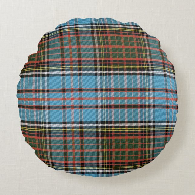 Pset Clan Anderson Rustic Check Tartan Rond Kussen (Voorkant)