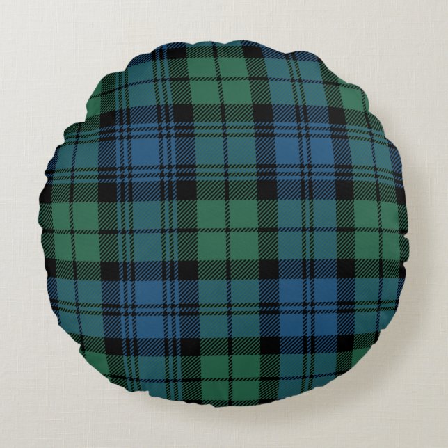 Pset Clan Campbell Tartan Green Blue Black Check Rond Kussen (Voorkant)