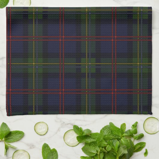Pset Clan Malcolm Paars Green Black Check Tartan Theedoek (Gevouwen)