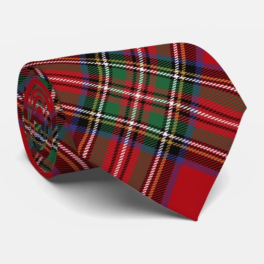 Pset Clan Stewart Green Red Check Tartan Stropdas (Opgerold)