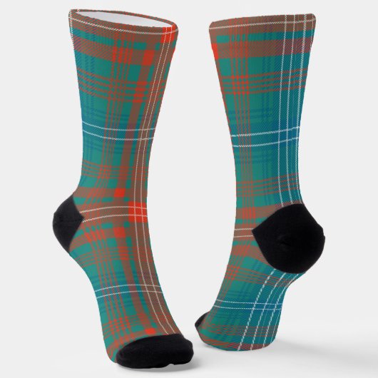 Pset Clan Wilson Oranje Blue Check Tartan Sokken (Gebogen)