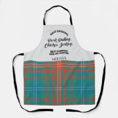 Pset Clan Wilson Oranje Blue Checkered Kitchen Schort (Voorkant)