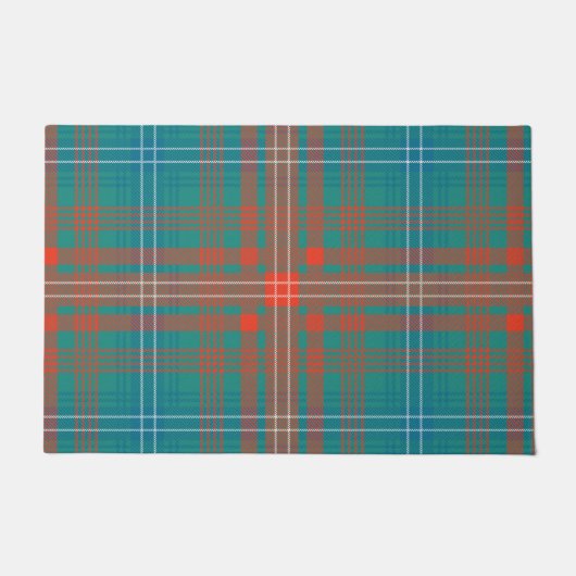 Pset Clan Wilson Oranje Turquoise Check Tartan Deurmat (Voorkant)