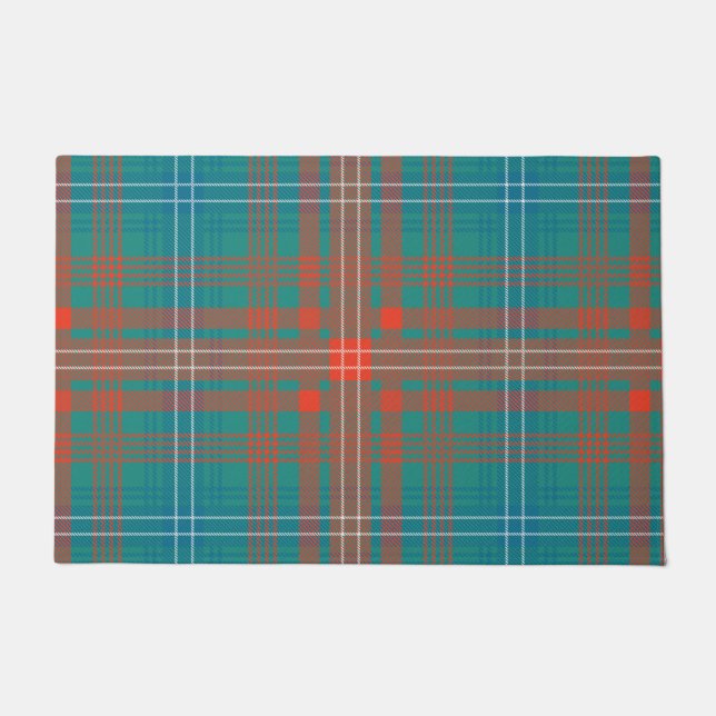 Pset Clan Wilson Oranje Turquoise Check Tartan Deurmat (Voorkant)