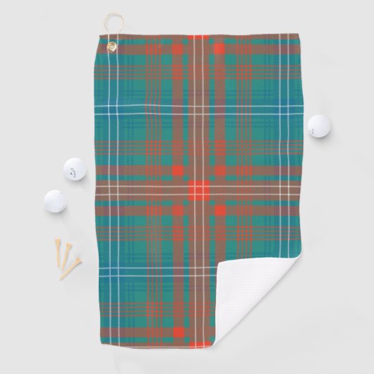 Pset Clan Wilson Oranje Turquoise Check Tartan Golfhanddoek (Insitu)