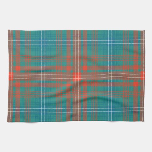 Pset Clan Wilson Oranje Turquoise Check Tartan Theedoek (Horizontaal)