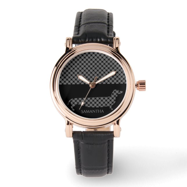 Pset Dachshund op Black Horloge (Voorkant)