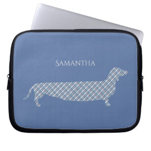 Pset Dachshund op Blue Personalized Laptop Sleeve
