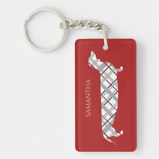 Pset Dachshund op Red Personalized Sleutelhanger (Voorkant)