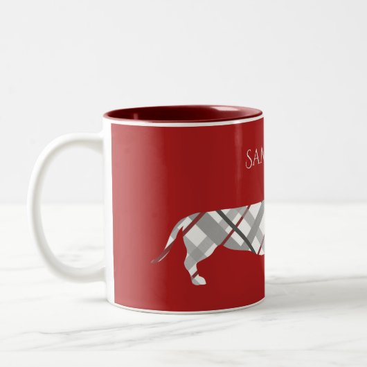Pset Dachshund op Red Personalized Tweekleurige Koffiemok (Links)