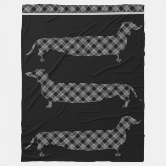 Pset Dachshunds on Black Fleece Deken (Voorkant)