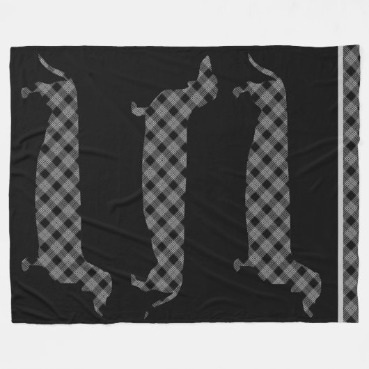 Pset Dachshunds on Black Fleece Deken (Voorkant (Horizontaal))