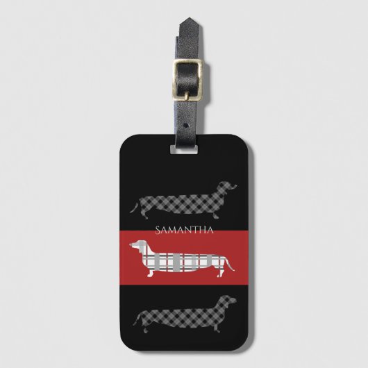 Pset Dachshunds on Striped Personalized Bagagelabel (Voorkant (verticaal))