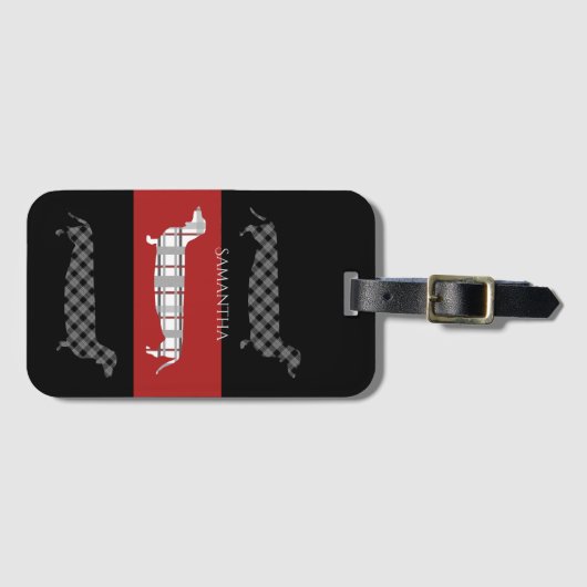 Pset Dachshunds on Striped Personalized Bagagelabel (Voorkant (horizontaal))