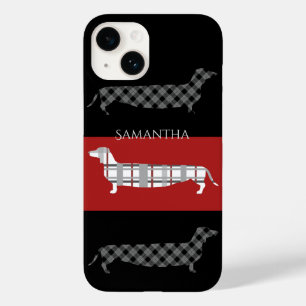 Pset Dachshunds on Striped Personalized Case-Mate iPhone 14 Hoesje