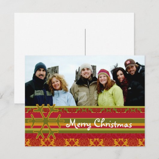 Pset Damask Merry-Briefkaart voor kerstmis Feestdagenkaart (Voorkant / Achterkant)