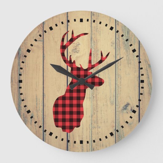 Pset Deer Head met Antlers op Faux Wood Grote Klok (Voorkant)