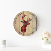 Pset Deer Head met Antlers op Faux Wood Grote Klok (Huis)