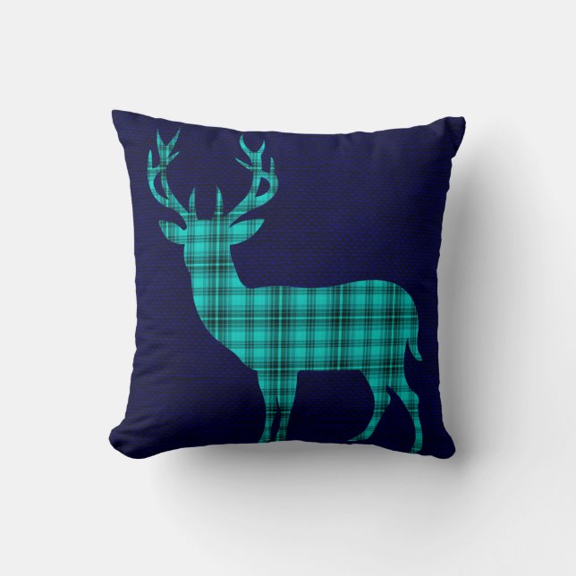 Pset Deer Silhouette op Burlap | blauwgroen marine Kussen (Voorkant)